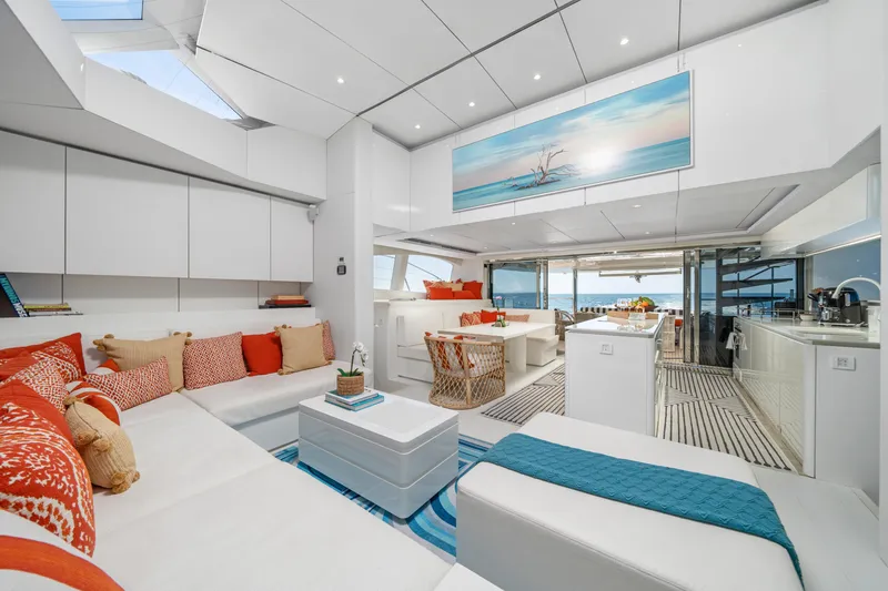 Slide: The Image of Luxurious interior of 2016 Sunreef 70 yacht with modern decor and ocean view. - 14