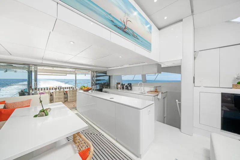 Slide: The Image of Luxurious interior of 2016 Sunreef 70 yacht with modern kitchen and ocean view. - 4