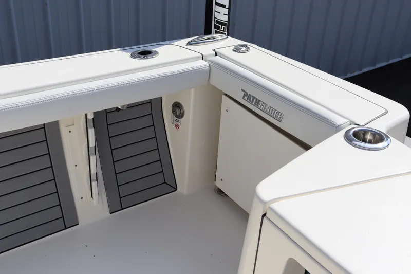 Slide: The Image of 2025 Pathfinder 2700 Open boat interior with sleek design and storage compartments. - 14