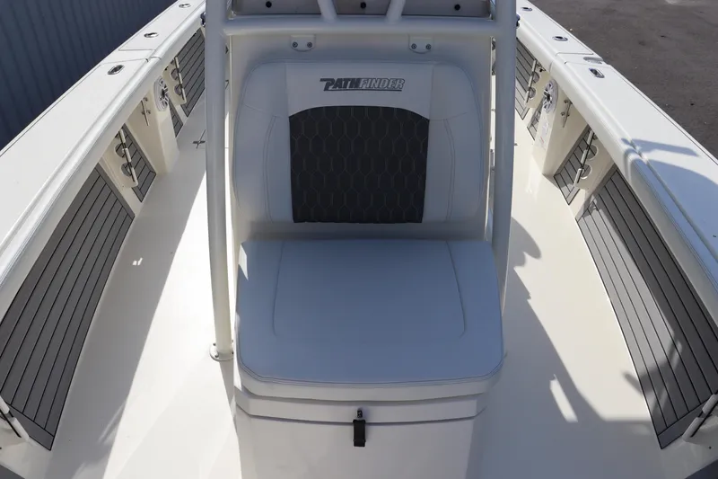 Slide: The Image of 2025 Pathfinder 2700 Open boat interior with seating and storage. - 27
