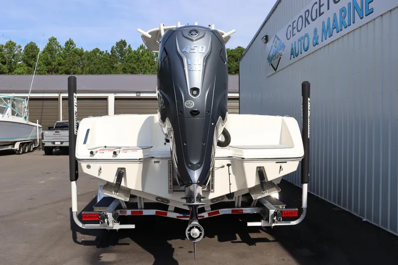 Slide: The Image of 2025 Pathfinder 2700 Open boat on trailer at dealership. - 4