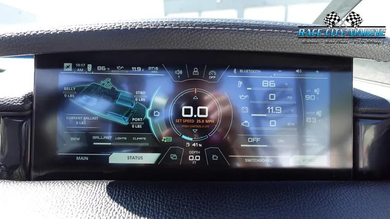 Slide: The Image of 2019 Nautique Super Air Nautique 230 dashboard display with speed and ballast settings. - 23