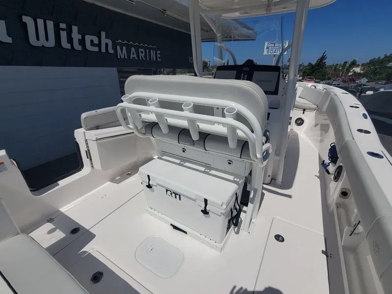 Slide: The Image of 2022 Sea Fox 268 Commander boat interior with seating and storage. - 23