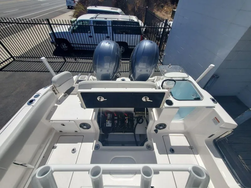 Slide: The Image of 2022 Sea Fox 268 Commander boat with dual engines and spacious deck layout. - 30