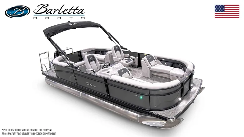 Slide: The Image of 2025 Barletta ARIA 22QC pontoon boat with sleek design and spacious seating. - 17