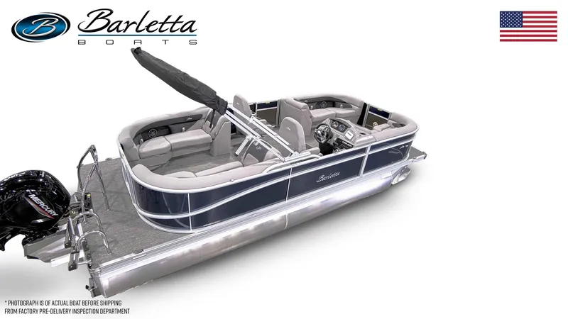 Slide: The Image of 2025 Barletta ARIA 22QC pontoon boat with sleek design and comfortable seating. - 4