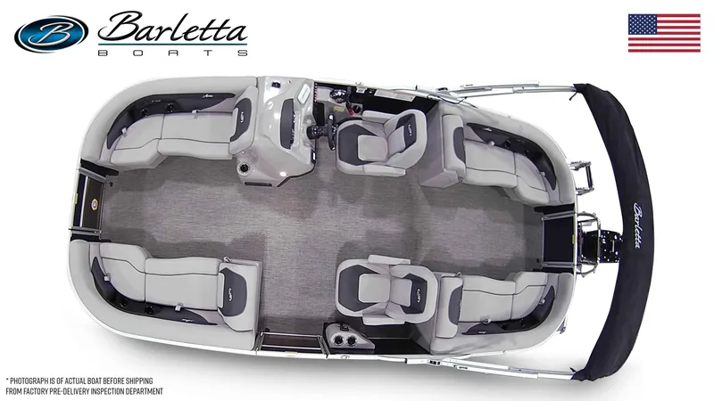 Slide: The Image of 2025 Barletta ARIA 22QC pontoon boat, top view, spacious seating, elegant design. - 7