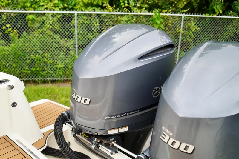 Slide: The Image of 2009 Scout 282 Sportfish with twin Yamaha 300 outboard engines. - 23