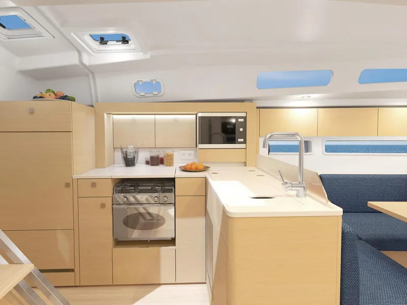 Slide: The Image of Modern kitchen interior of 2025 Hanse 360 yacht with sleek cabinetry and appliances. - 19