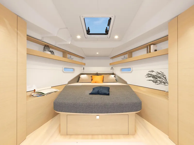 Slide: The Image of Luxurious interior of 2025 Hanse 360 yacht with modern design and skylight. - 21