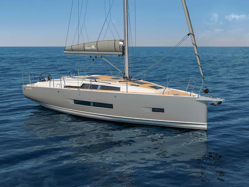 Slide: The Image of 2025 Hanse 360 sailboat on open sea, sleek design, modern features. - 29