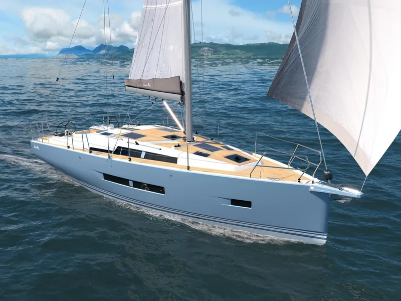 Slide: The Image of 2025 Hanse 360 sailboat cruising on open water under clear skies. - 5
