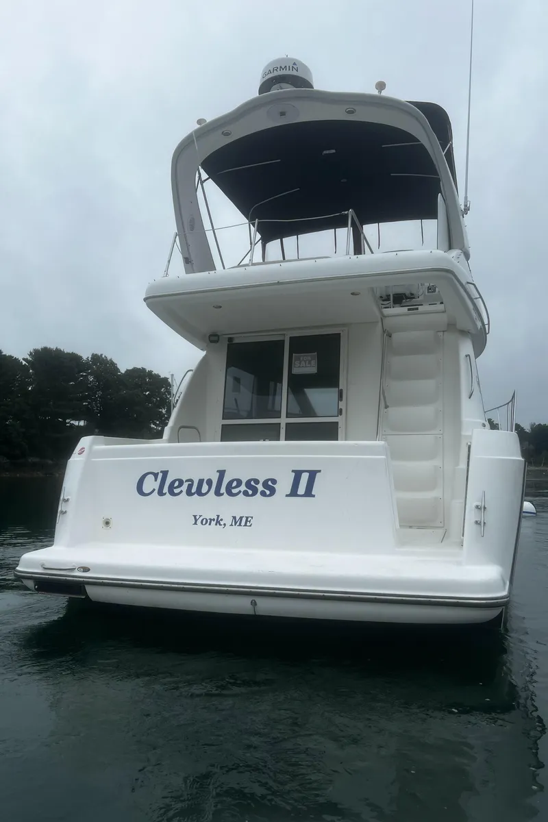 Slide: The Image of 2001 Bayliner 3788 Command Bridge Motoryacht, "Clewless II," docked in York, ME. - 1