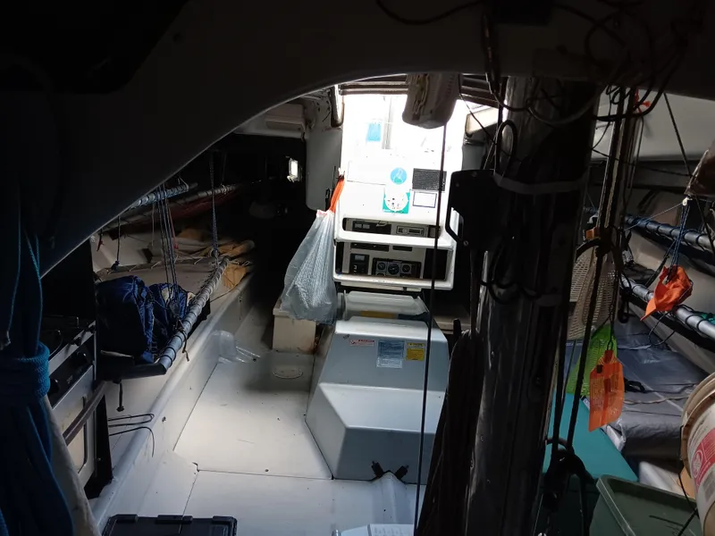 Slide: The Image of Interior of a 1990 Nelson Marek IOR 50 racing sailboat, showing cabin and equipment. - 16