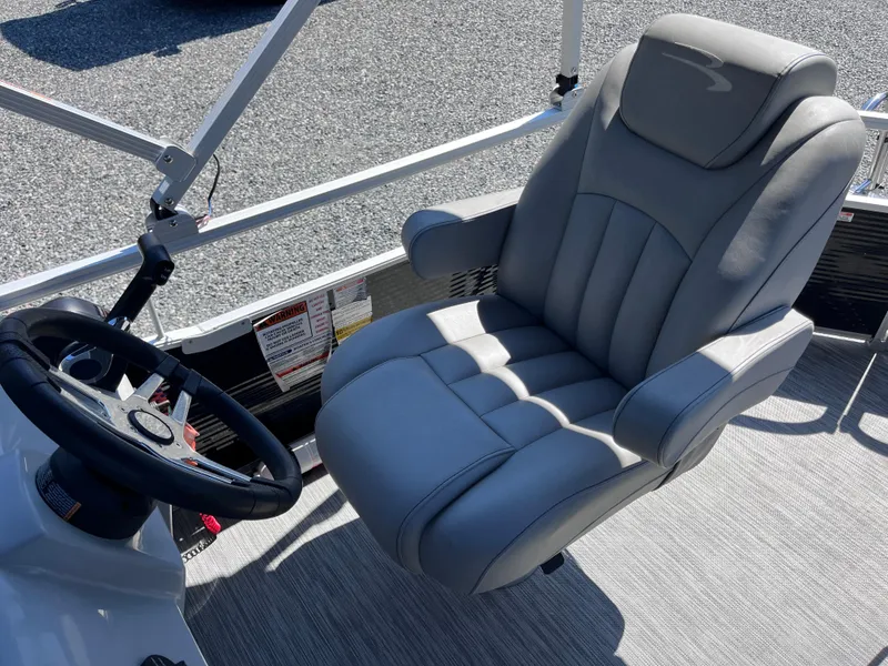 Slide: The Image of 2021 Bennington SV 20 Quad Bench captain's chair with steering wheel, gray upholstery. - 10