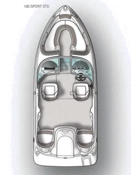 Slide: The Image of Top view of a 2005 Sea Ray 180 Sport boat layout, showcasing seating and helm design. - 9