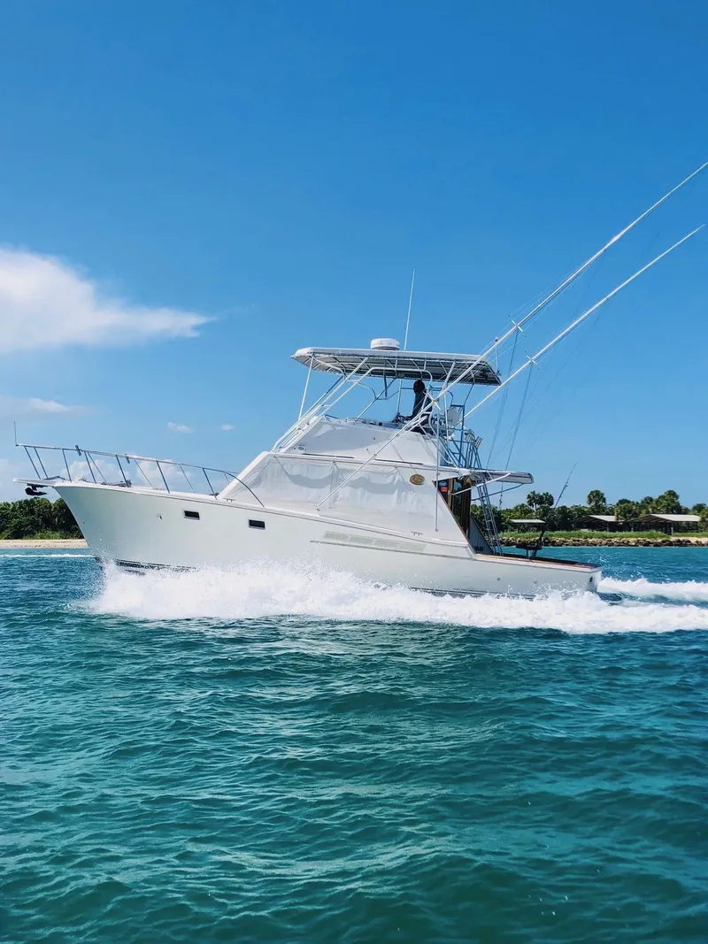 The Image of 1988 Jersey Dawn 40 yacht cruising on clear blue water under a sunny sky. - 0