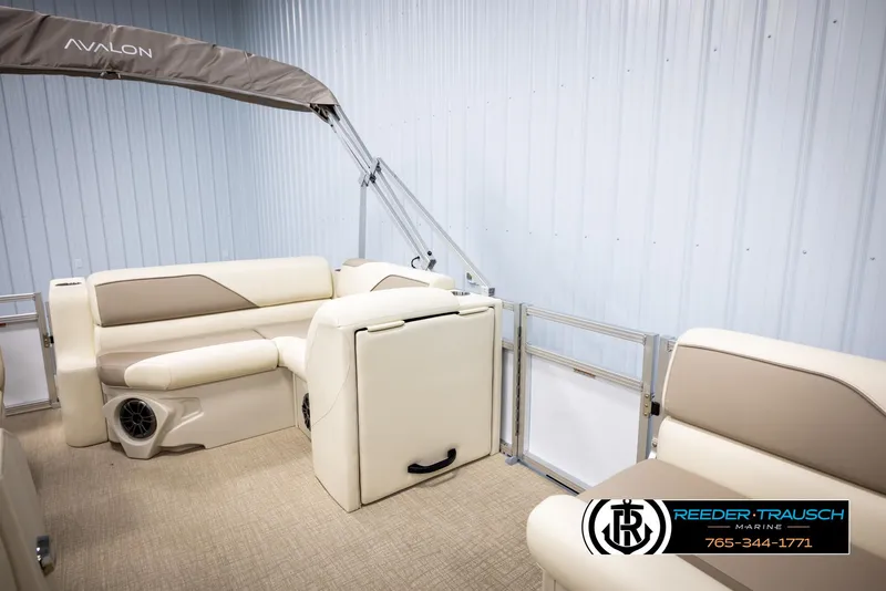 Slide: The Image of 2025 Avalon VEN CRB boat interior with beige seating and modern design. - 20