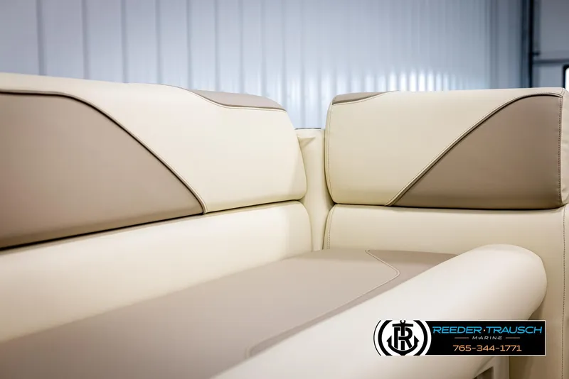 Slide: The Image of Luxurious beige and brown seating in 2025 Avalon VEN CRB boat. - 34
