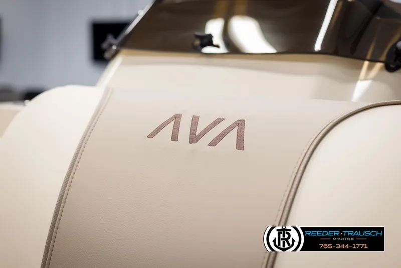 Slide: The Image of 2025 Avalon VEN CRB boat interior with logo detail. - 35