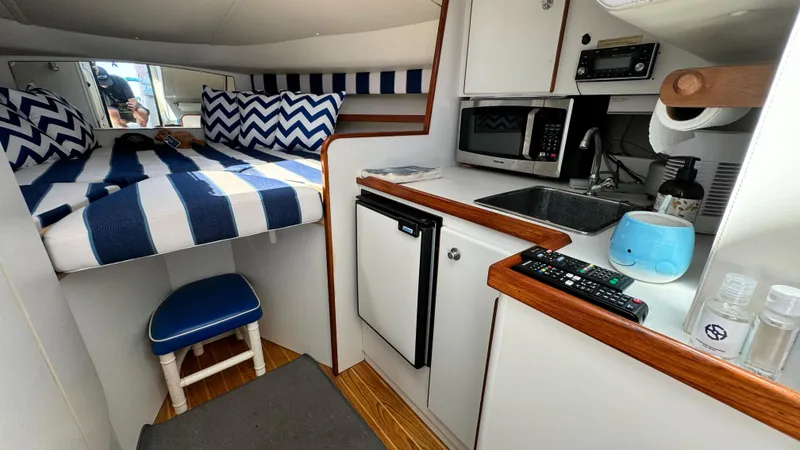 Slide: The Image of 2003 Tiara Yachts 2900 Coronet interior with kitchenette, bed, and seating area. - 5
