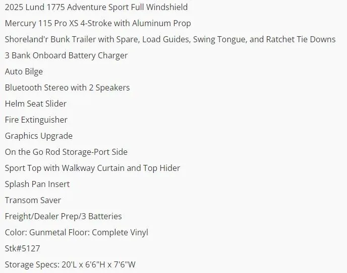 Slide: The Image of 2025 Lund 1775 Adventure Sport features and specifications list - 4