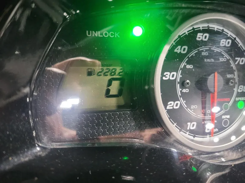 Slide: The Image of Close-up of 2012 Yamaha WaveRunner FX Cruiser SHO dashboard with speedometer and digital display. - 10