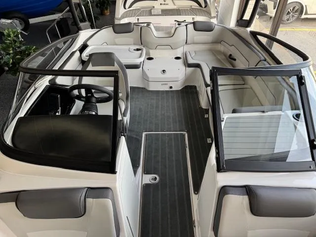 Slide: The Image of 2025 Yamaha Boats AR190 interior with sleek seating and modern dashboard design. - 3