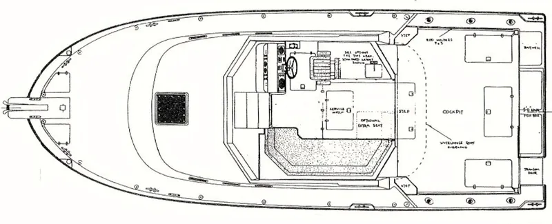 Slide: The Image of 2005 Albin Tournament Express boat layout, showcasing cabin and deck design. - 28