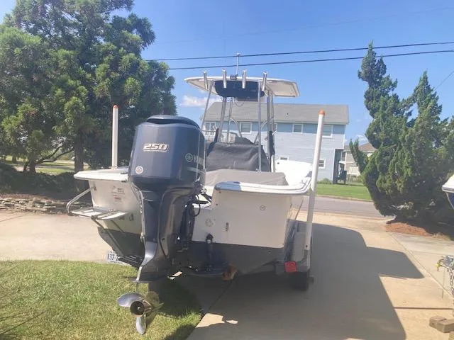 Slide: The Image of 2011 Carolina Skiff 258 DLV boat with Yamaha 250 outboard motor on trailer. - 13