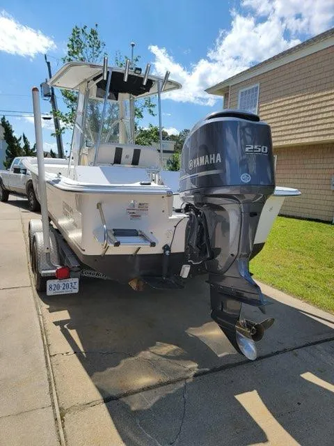 Slide: The Image of 2011 Carolina Skiff 258 DLV boat with Yamaha 250 engine on trailer. - 6