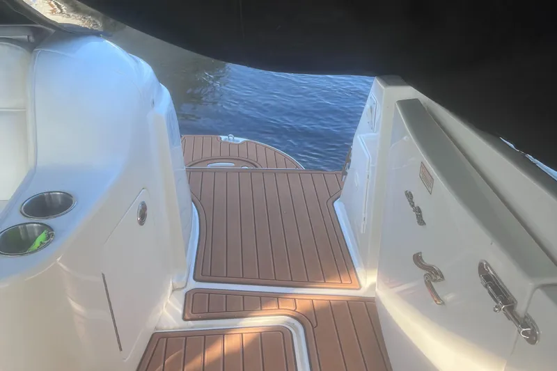 Slide: The Image of 2000 Sea Ray 460 Sundancer yacht with teak deck at marina. - 18