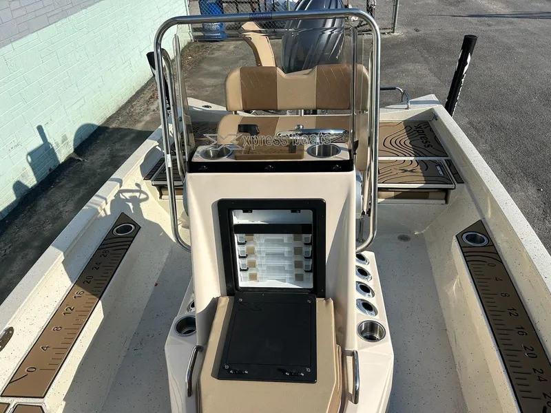 Slide: The Image of 2025 Xpress H20 BAY boat interior with console and seating. - 8
