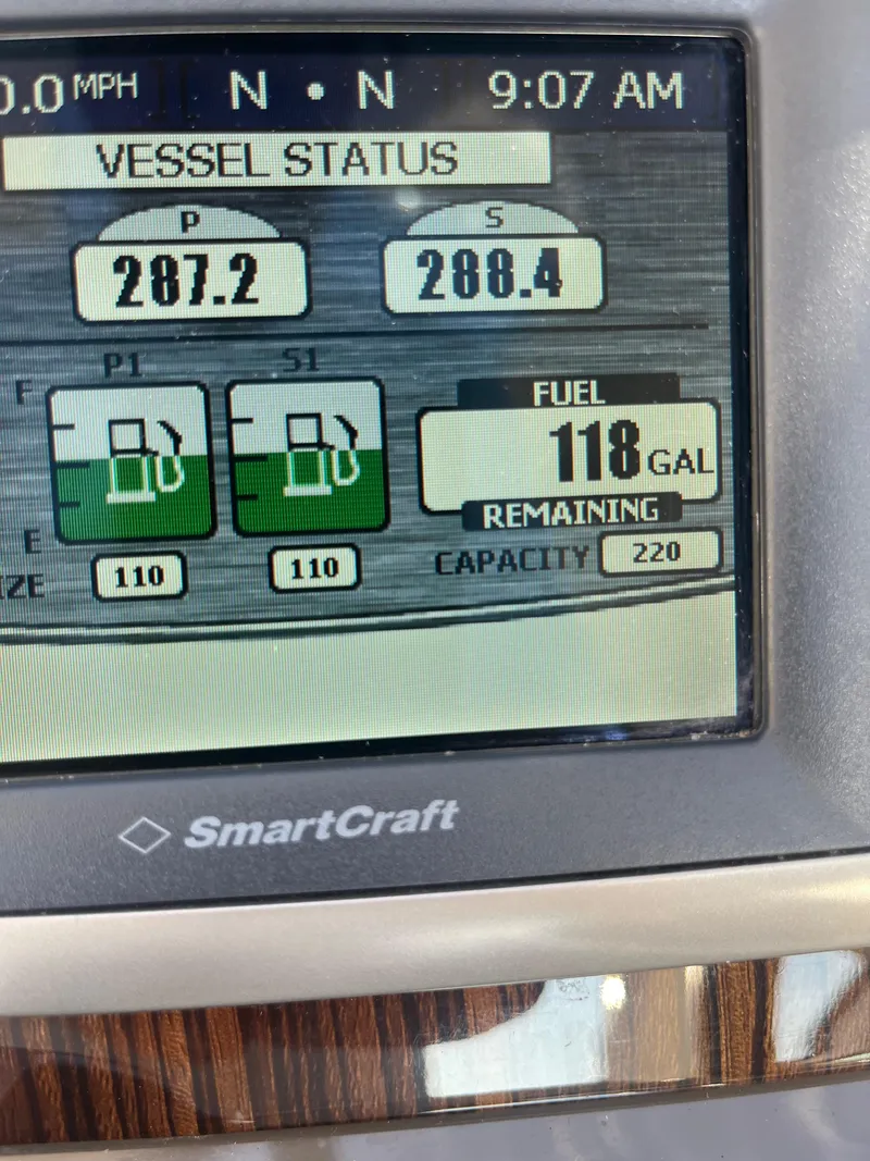 Slide: The Image of SmartCraft display showing vessel status and fuel level on 2015 Cruisers Yachts 350 Express. - 25