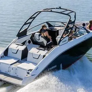 Slide: The Image of 2025 Yamaha Boats 222SD cruising on water, showcasing sleek design and modern features. - 11