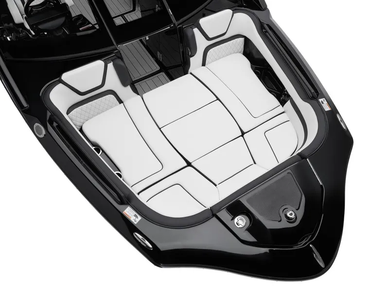 Slide: The Image of 2025 Yamaha Boats 275 SD, sleek black and white interior, luxury seating arrangement. - 6