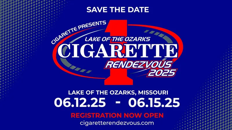 Slide: The Image of Save the Date for Cigarette Rendezvous 2025 at Lake of the Ozarks, June 12-15. - 27
