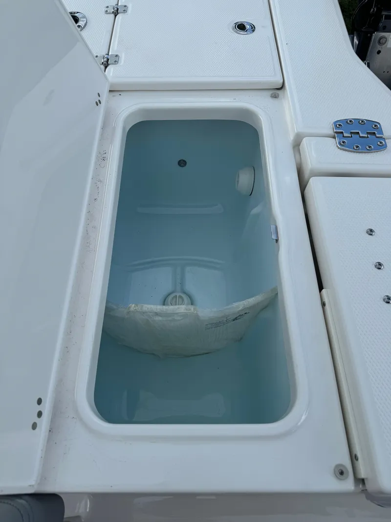 Slide: The Image of 2025 Robalo 246 Cayman boat livewell with a fish inside. - 21
