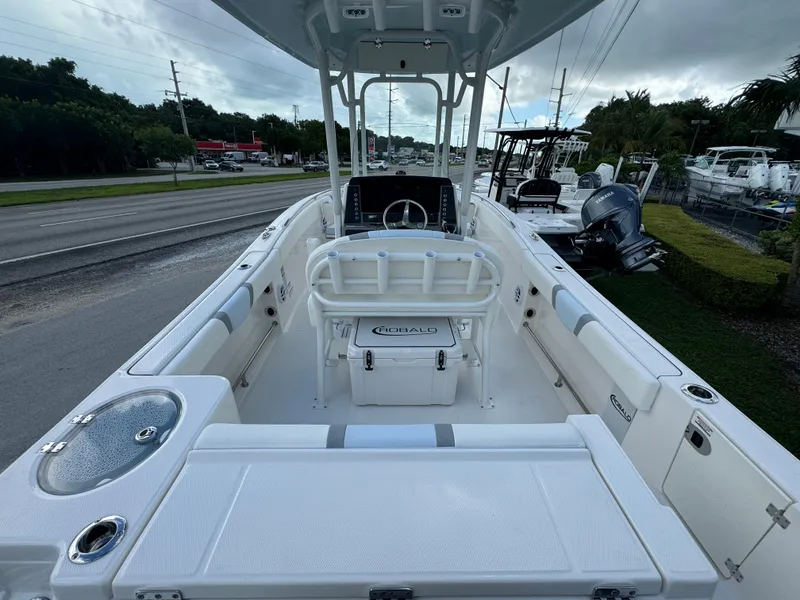 Slide: The Image of 2025 Robalo R230 Center Console boat with spacious deck and modern features. - 5
