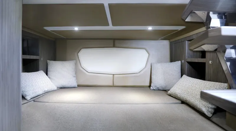 Slide: The Image of Luxurious interior cabin of 2025 Ranieri 330LX boat with modern design. - 20