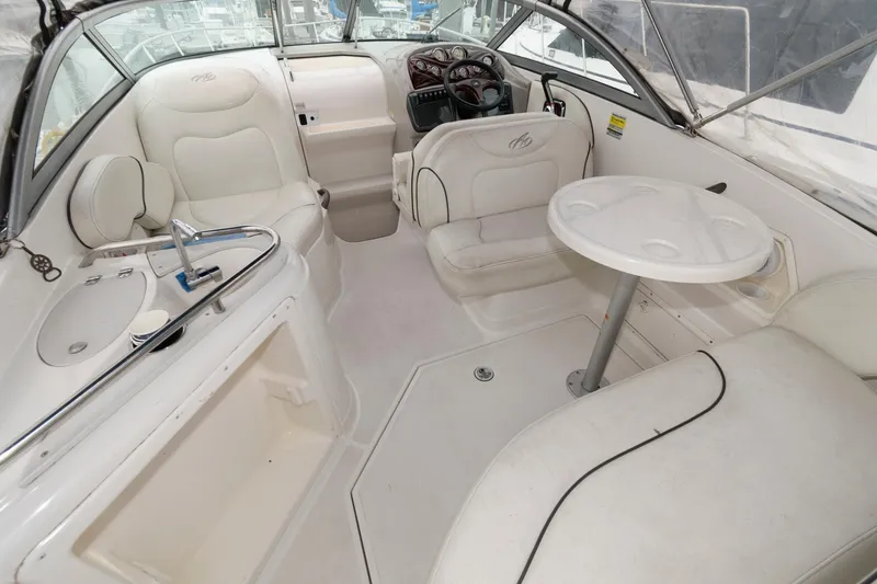 Slide: The Image of 2005 Monterey 250 Cruiser interior with seating, table, and helm. - 2