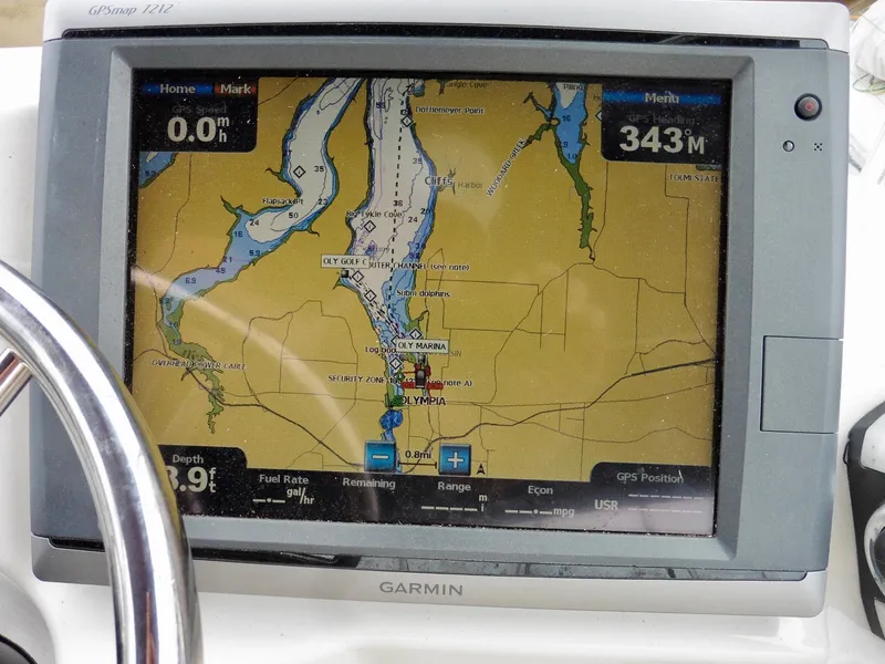 Slide: The Image of Garmin GPS navigation display on a 2015 Cutwater 30CB boat. - 38
