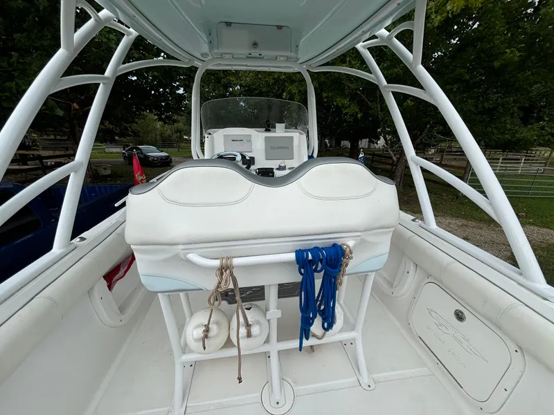 Slide: The Image of 2021 Glasstream 280 SCX boat interior with white seating and storage. - 30