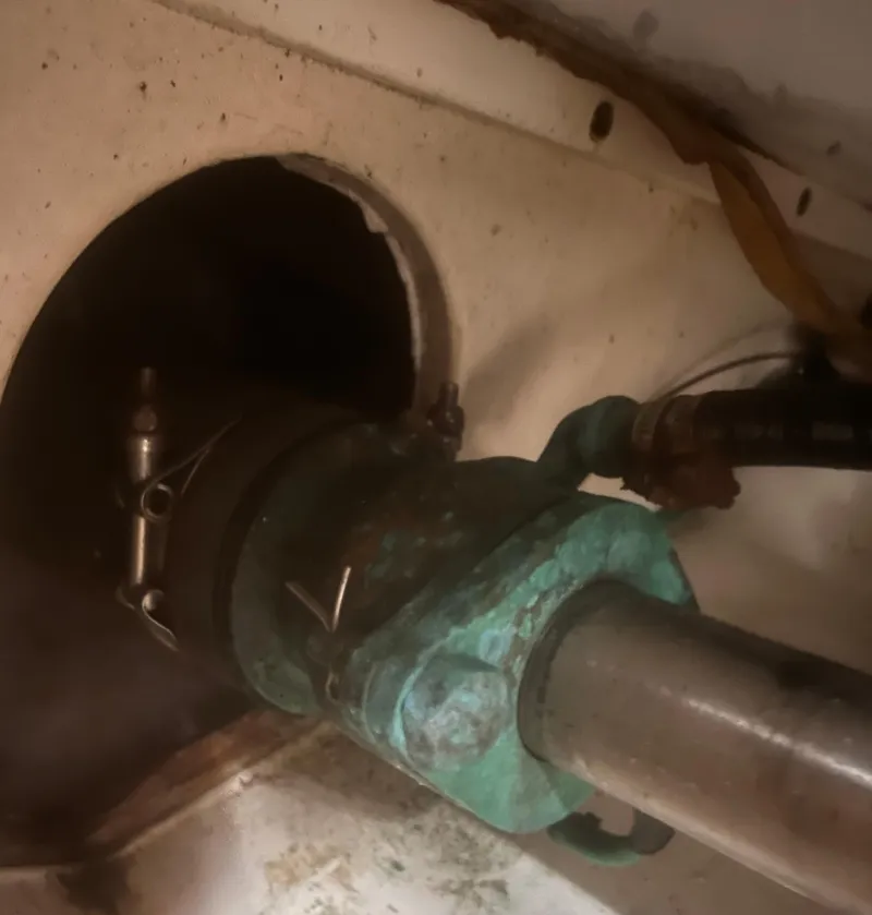 Slide: The Image of LED light panel on a 2003 Cabo Express boat under clear blue sky. - 22