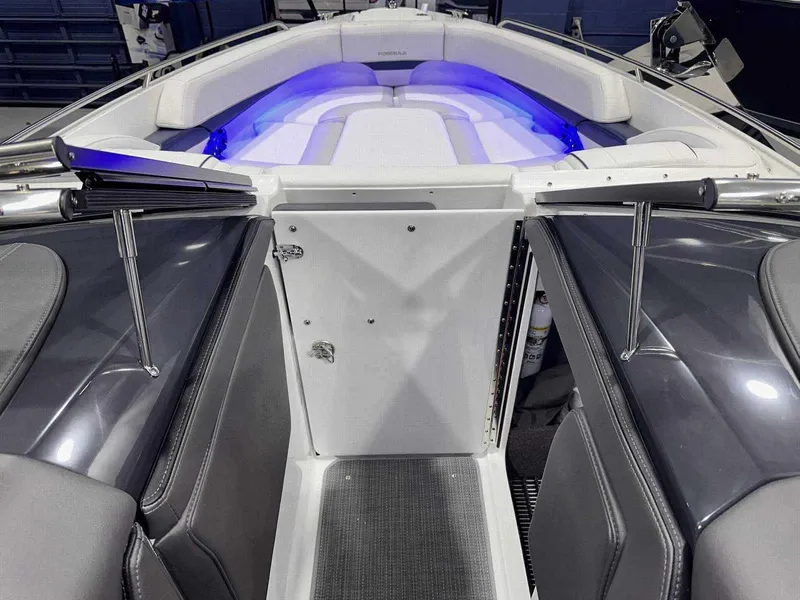 Slide: The Image of 2024 Formula 270 Bowrider interior with blue LED lighting and sleek seating. - 38