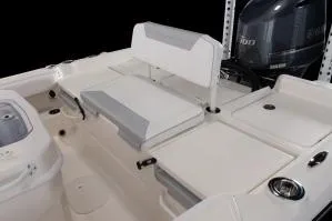 Slide: The Image of 2025 Skeeter SX2550 boat interior with seating and motor detail. - 17