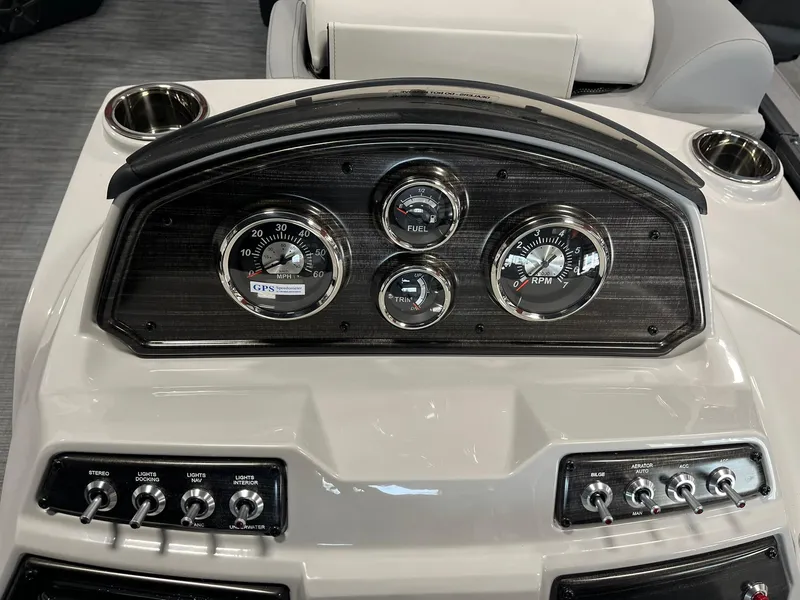 Slide: The Image of Dashboard of 2025 Lowe SS 230 WV boat with gauges and controls. - 13