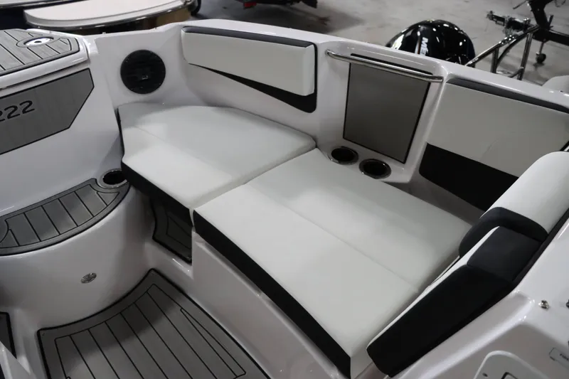 Slide: The Image of 2025 Yamaha Boats 222SD interior seating with sleek design and modern features. - 23