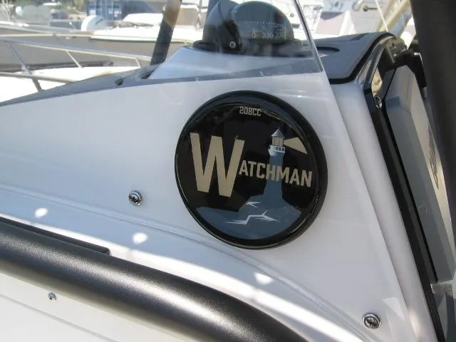 Slide: The Image of Edgewater 208 WATCHMAN CC 2025 boat logo on console. - 10