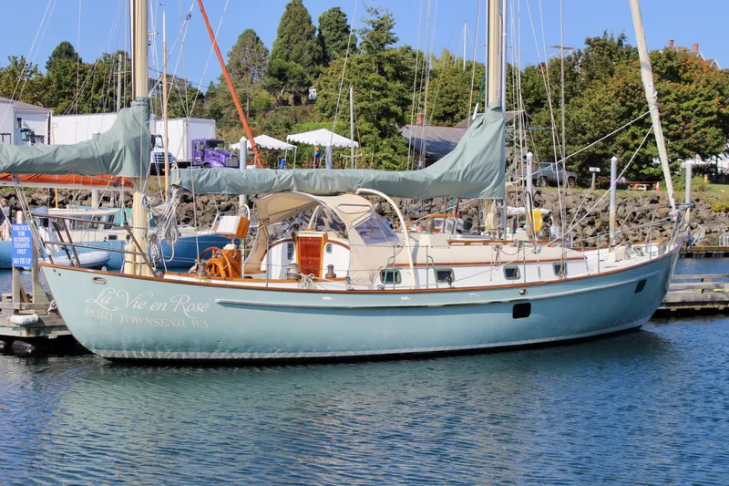 Slide: The Image of Sailboat "La Vie en Rose," Custom Gartside Jespersen 40, docked in a marina, 2012 model. - 1